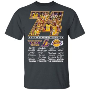 Los Angeles Lakers 74 Years Of The Greatest Nba Teams Thank You For The Memories Signatures Shirt