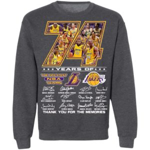 Los Angeles Lakers 74 Years Of The Greatest Nba Teams Thank You For The Memories Signatures Shirt