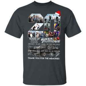20 Years Of 2001 2021 10 Movies Fast Furious Thank You For The Memories Signatures Shirt