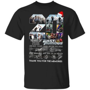 20 Years Of 2001 2021 10 Movies Fast Furious Thank You For The Memories Signatures Shirt