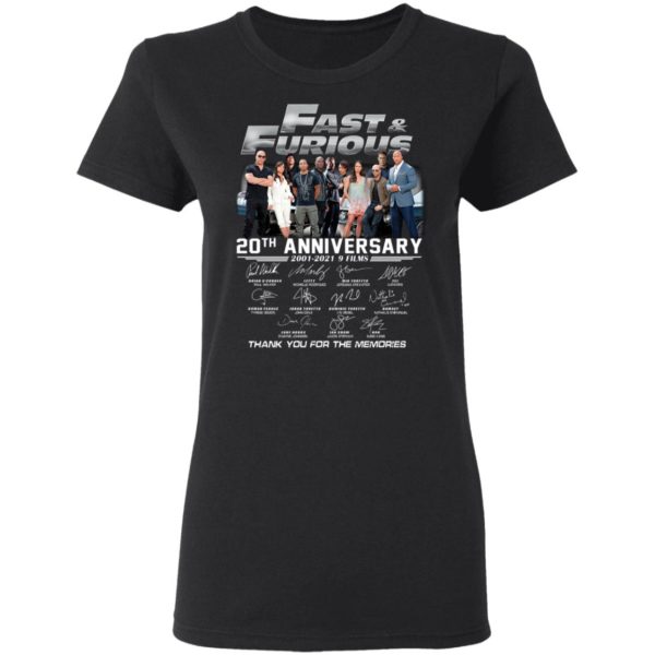 Fast & Furious 20th Anniversary 2001-2020 9 Film Thank You For The Memories Signatures Shirt