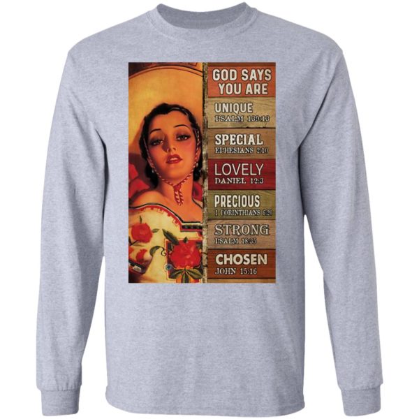 God Says You Are Unique Special Lovely Precious Strong Chosen Mexican Cowgirl shirt