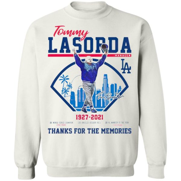 Los Angeles Dodgers Tommy Lasorda 1927-2021 Thank You For The Memories Signature Shirt