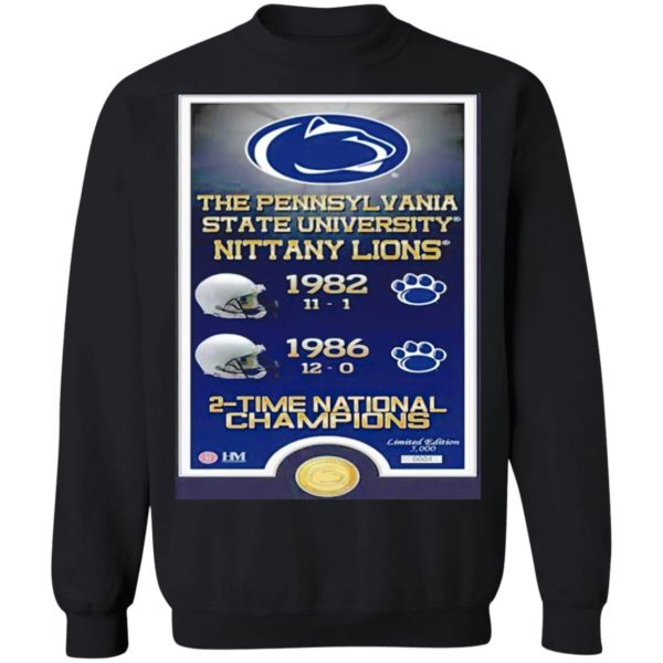 The Pennsylvania State University Nittany Lions 1982 1986 2 Time National Champions Shirt