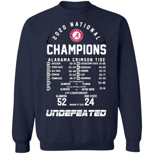 2020 National Champions Alabama Crimson Tide 52 24 Ohio State Undefeated Shirt