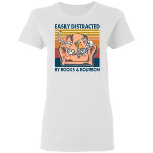 Vintage Skeleton Easily Distracted By Book And Bourbon 2021 Shirt