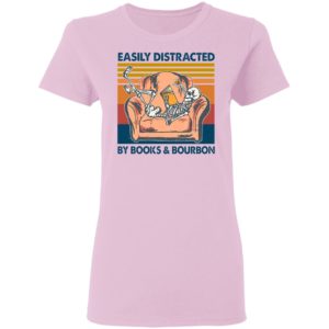 Vintage Skeleton Easily Distracted By Book And Bourbon 2021 Shirt