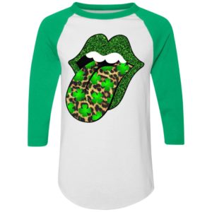 Green glitter lips leopard Rolling Stones cute Saint Patrick's Day Shirt