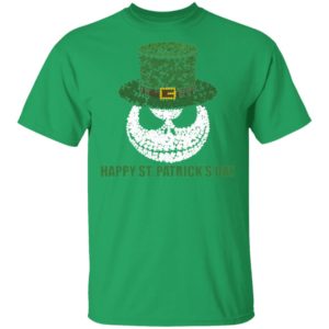 Skellington Head Irish Four-Leaf Clover Nightmare Before Christmas Happy St Patrick's Day Shirt