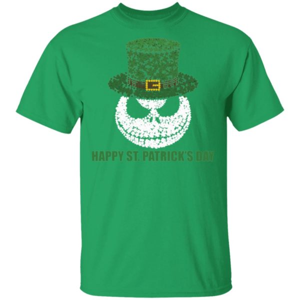 Skellington Head Irish Four-Leaf Clover Nightmare Before Christmas Happy St Patrick’s Day Shirt