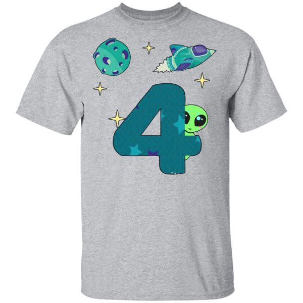 Spaceship Planet And Baby Alien Boys 4th Birthday Shirt
