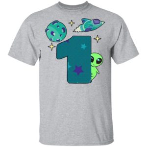 Spaceship Planet And Baby Alien Boys 1st Birthday Shirt