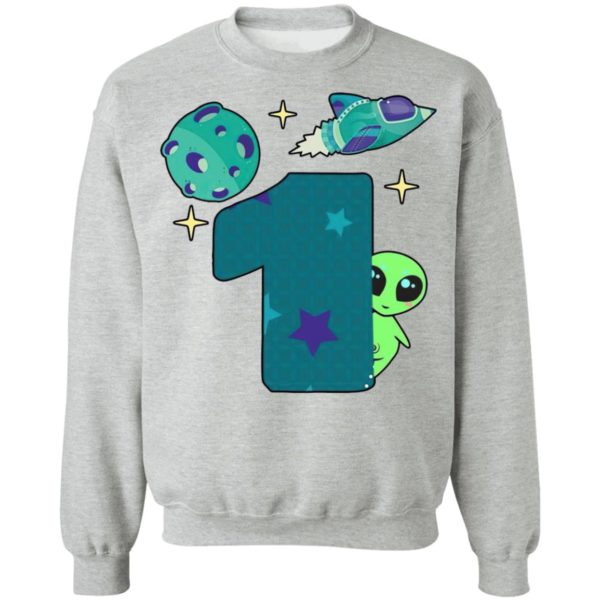 Spaceship Planet And Baby Alien Boys 1st Birthday Shirt