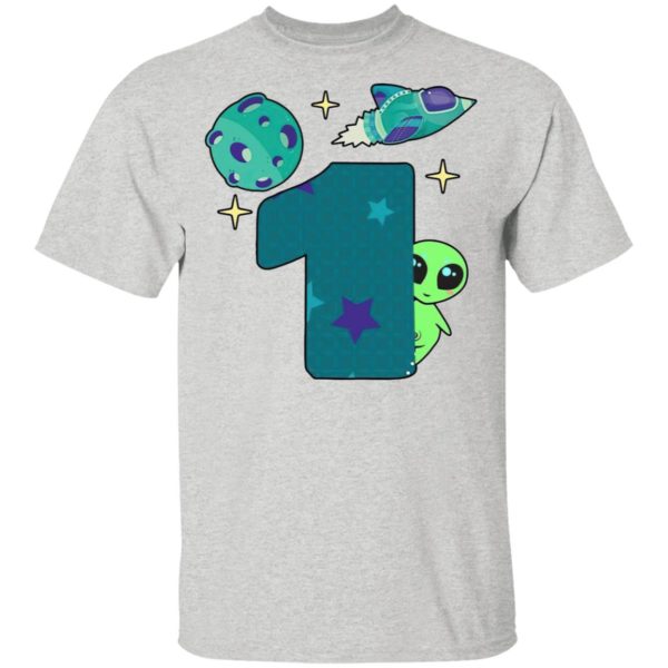 Spaceship Planet And Baby Alien Boys 1st Birthday Shirt