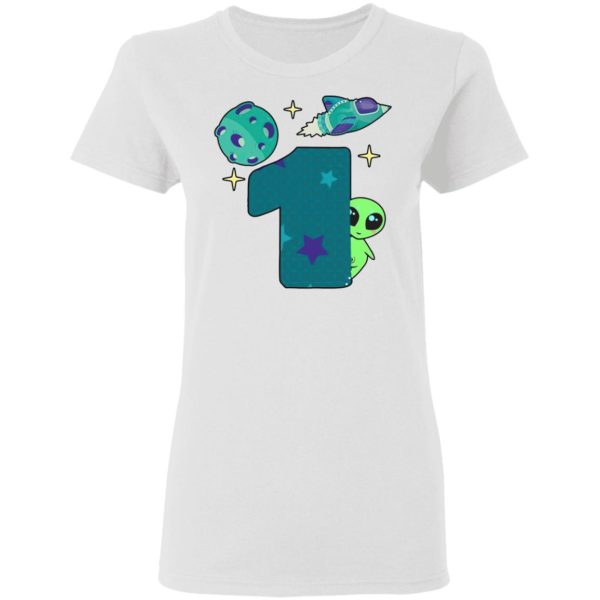 Spaceship Planet And Baby Alien Boys 1st Birthday Shirt