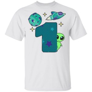 Spaceship Planet And Baby Alien Boys 1st Birthday Shirt
