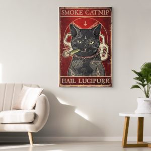 Retro Black Cats Smoke Catnip Hail Lucipurr Cool Cat Tattoo Poster Canvas