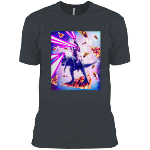 Laser Eyes Space Cat Riding Dog And Dinosaur Shirt