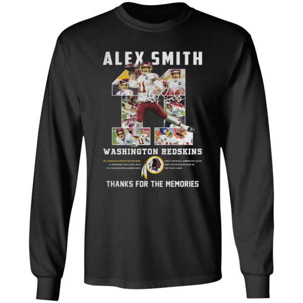 Alex Smith 11 Washington Redskins thanks for the memories signatures shirt