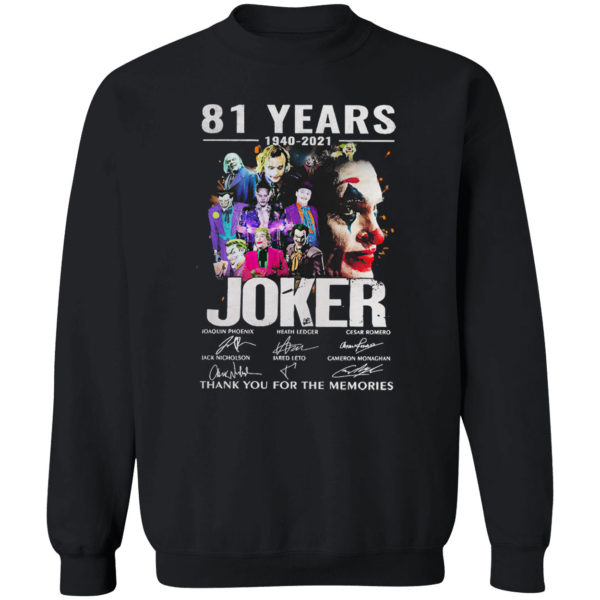 81 years 1940-2021 Joker thank you for the memories signatures shirt