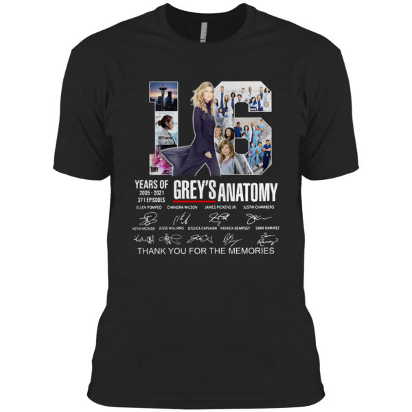 Grey’s Anatomy 16 Years Of 2005-2021 371 Episodes Thank You For The Memories Signatures Shirt