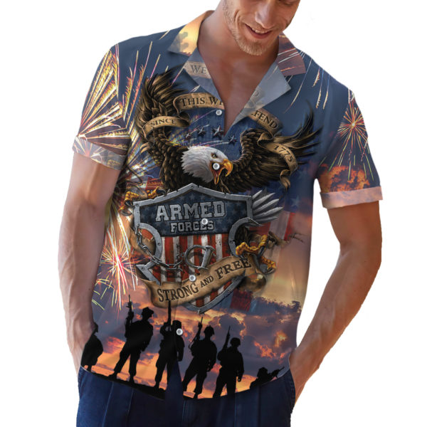 Armed Forces Bald Eagle This We’ll Defend US Flag Hawaiian Shirt