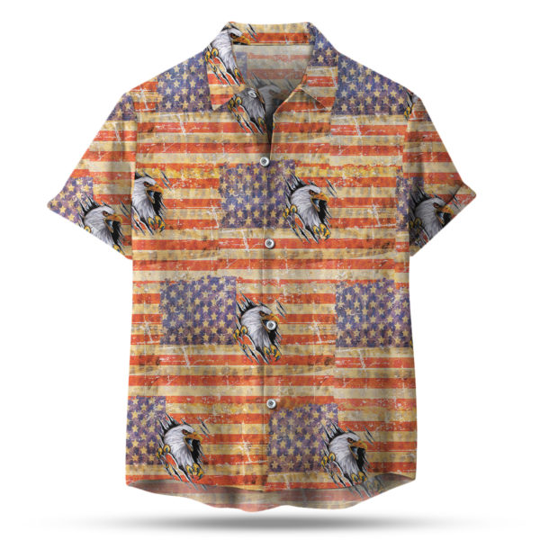 Eagle Ripping American Flag 4th of July Button Up Shirt