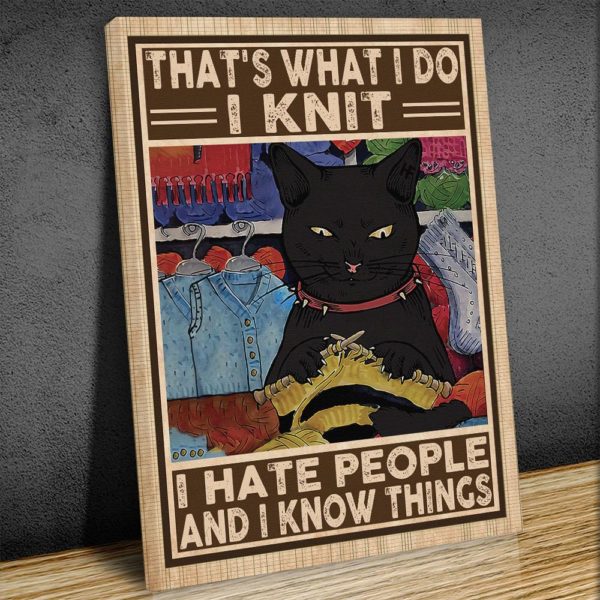 Cat I Knit I Hate People And I Know Things Canvas, Poster