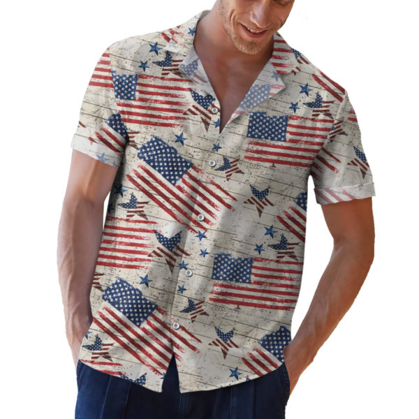 Timeless Treasures Patriot Rustic American Flags 4th of July Hawaiian Shirt