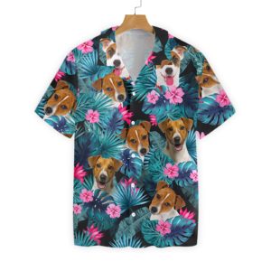 Tropical Jack Russell Terrier Mens Hawaiian Print Shirts