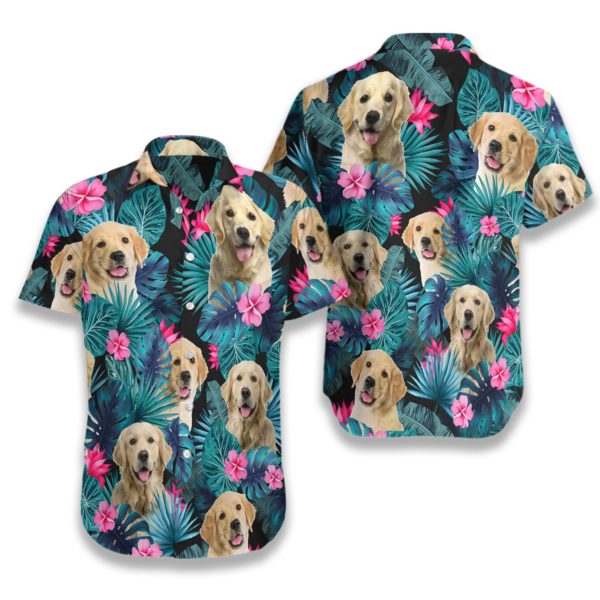 Tropical Golden Dog Hawaiian Floral Print Shirts