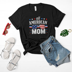 American Women USA Flag Messy Bun Skull Mom 4th Of July Shirt