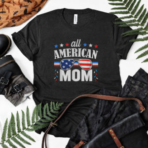American Women USA Flag Messy Bun Skull Mom 4th Of July Shirt