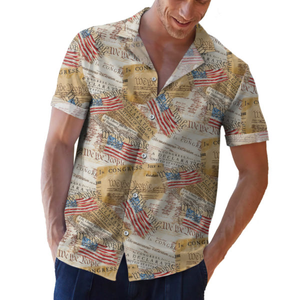 Timeless Treasures We The People Declaration Of Independence 4th of July Button Up Shirt