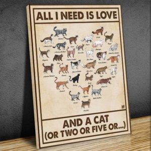 All I Need Is Love And A Cat Or Two Or Five Canvas, Poster