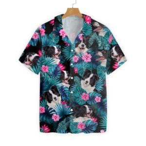 Tropical Border Collie Mens Hawaiian Print Shirts