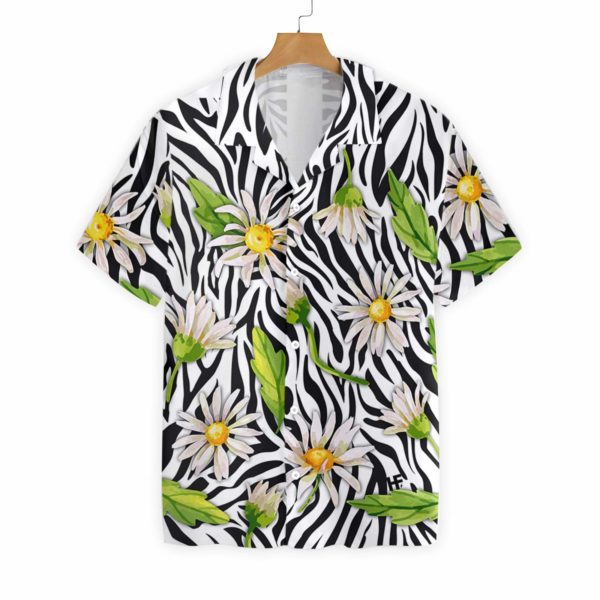 Daisy Zebra Watercolor Painting Art Hawaiian Floral Print Shirts