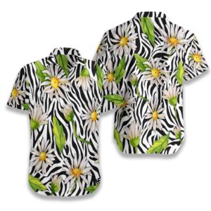 Daisy Zebra Watercolor Painting Art Hawaiian Floral Print Shirts
