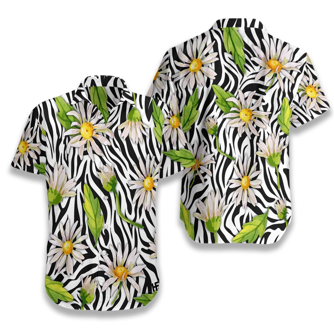 Daisy Zebra Watercolor Painting Art Cotton Casual Button Down Short Sleeves Hawaiian Shirt Unisex Tropical Summer Vacation Full Size S-5XL
