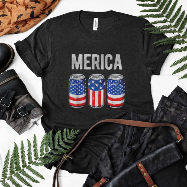 Beer American Flag 4th of July Merica USA Drinking Shirt