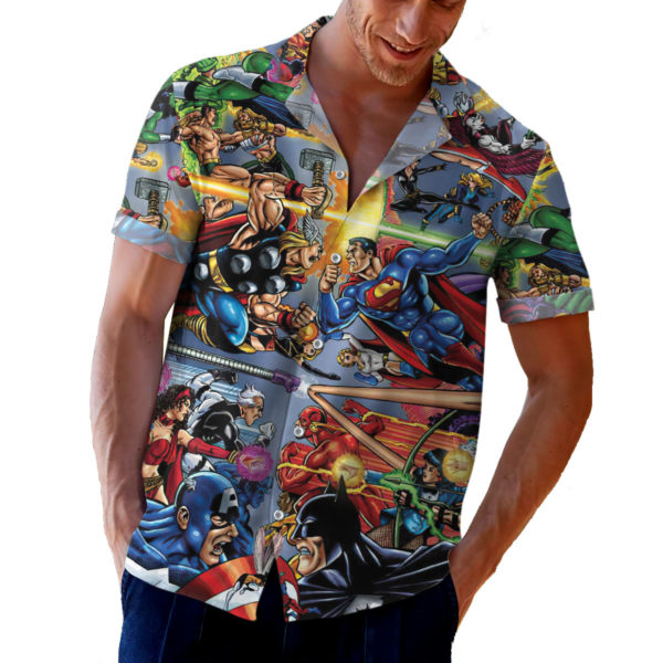 JLA vs the Avengers Hawaiian shirt, shorts