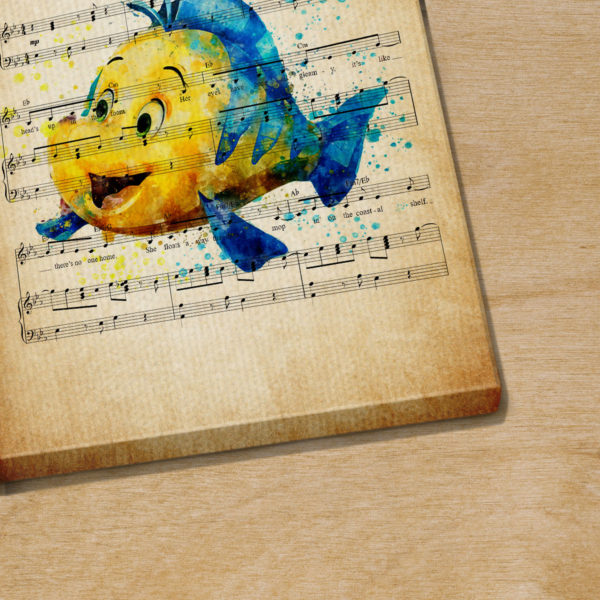 Personalized Little Mermaid Flounder She’s In Love Sheet Music Poster Canvas