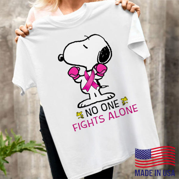 Snoopy No One Fights Alone Breast Cancer Awareness Shirt, ls, hoodie