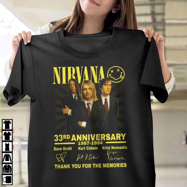 Nirvana 33rd Anniversary 1987-1994 Signatures Thank You For The Memories Shirt, Dave Grohl