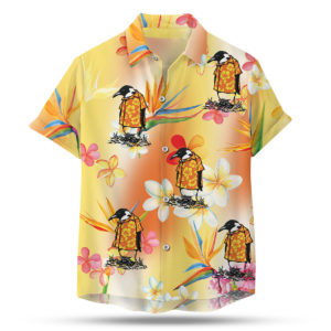 Penguin in a hawaiian shirt button up shirt