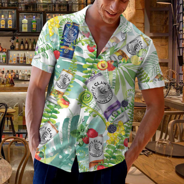 White Claw Hard Seltzer Hawaiian Button Up Shirt, Beach Shorts