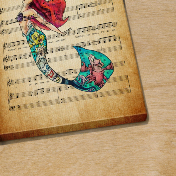 Personalized Little Mermaid Ariel Part of Your World Sheet Music Poster Canvas