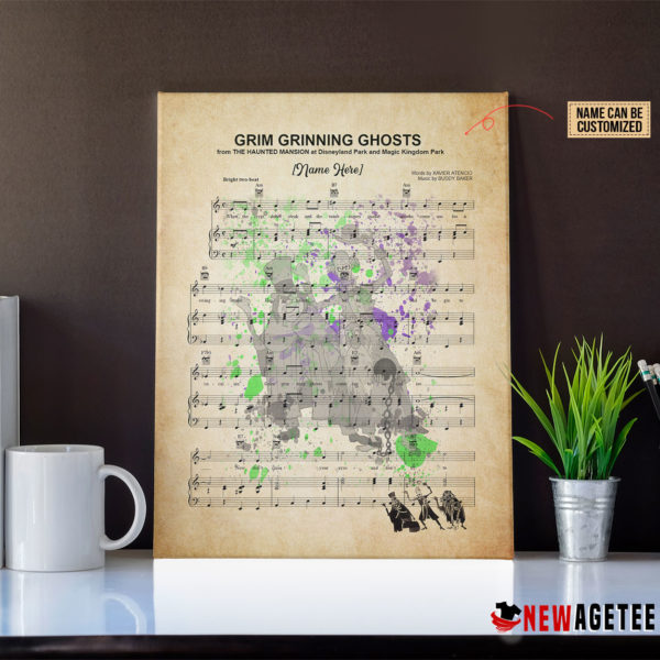 Grim Grinning Ghosts Sheet Music Haunted Mansion Hitchhiking Ghosts over Poster Canvas