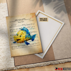 Personalized Little Mermaid Flounder She's In Love Sheet Music Poster Canvas
