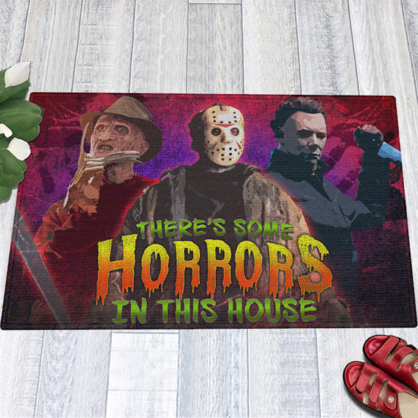 There Is Some Horrors in This House Halloween Horror Characters  Doormat